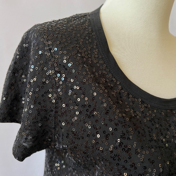 DKNY SS TEE SHIRT M 100% COTTON SEQUINS ELEVATED CASUAL SHIMMERY DAY TO DATE - Picture 6 of 12